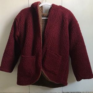 Red cozy reversible teddy bear coat